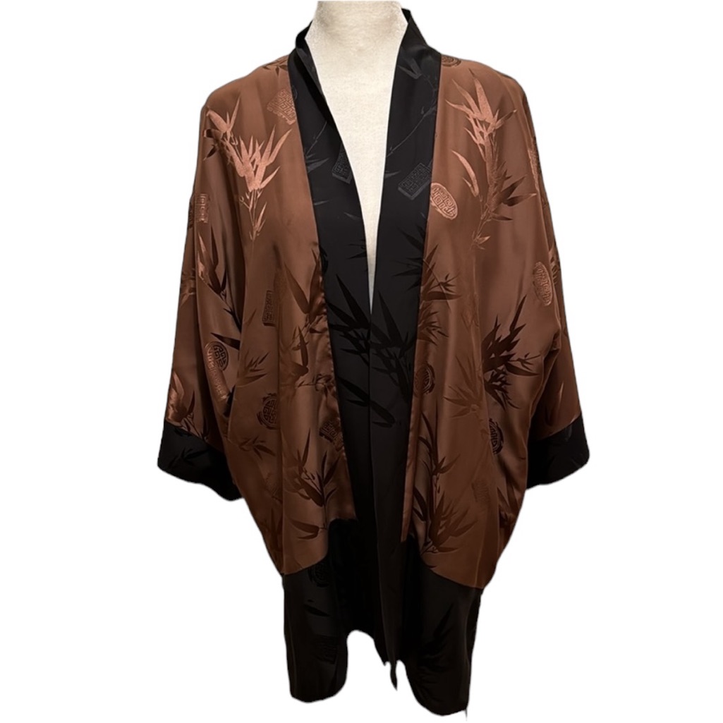 Wild Ginger Reversible Silk Kimono Jacket In Black And Brown. Size M. Euc.